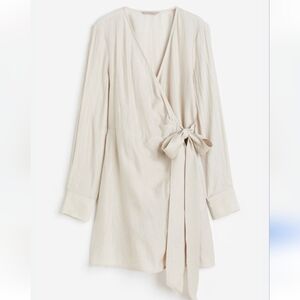 H&M Beige wrap-front dress in woven fabric V-neck size L